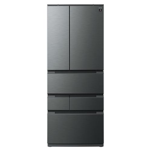 冷蔵庫 545L 観音開き 6ドア 幅73cm メタルドア 大容量冷凍室 プラズマクラスター SJ-MF55P-H ブラック系