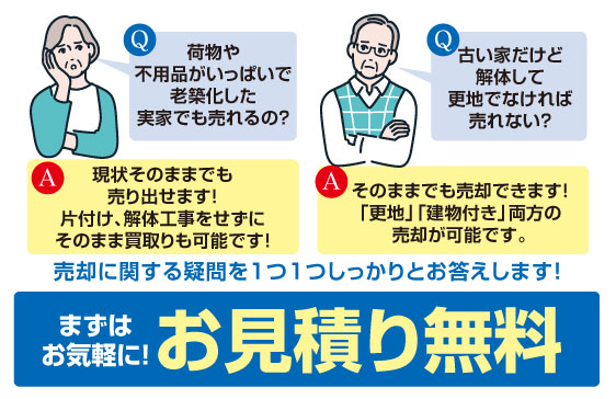 売却に関する疑問を1つ1つしっかりとお答えします！まずはお気軽に！お見積り無料